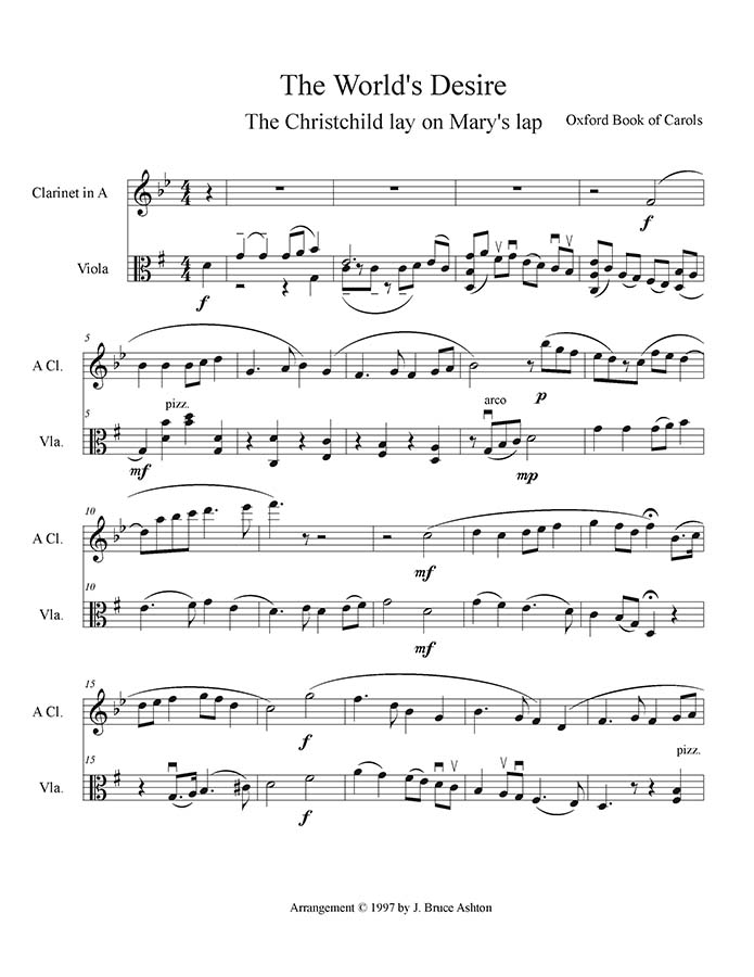 music page-the World's Desire- clarinet/viola